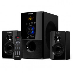 SVEN MS-2050 Black,  2.1 / 30W + 2x12.5W RMS, Bluetooth, FM-tuner, USB & SD card Input, Digital LED display, built-in clock, set the switch-off time, remote control, all wooden